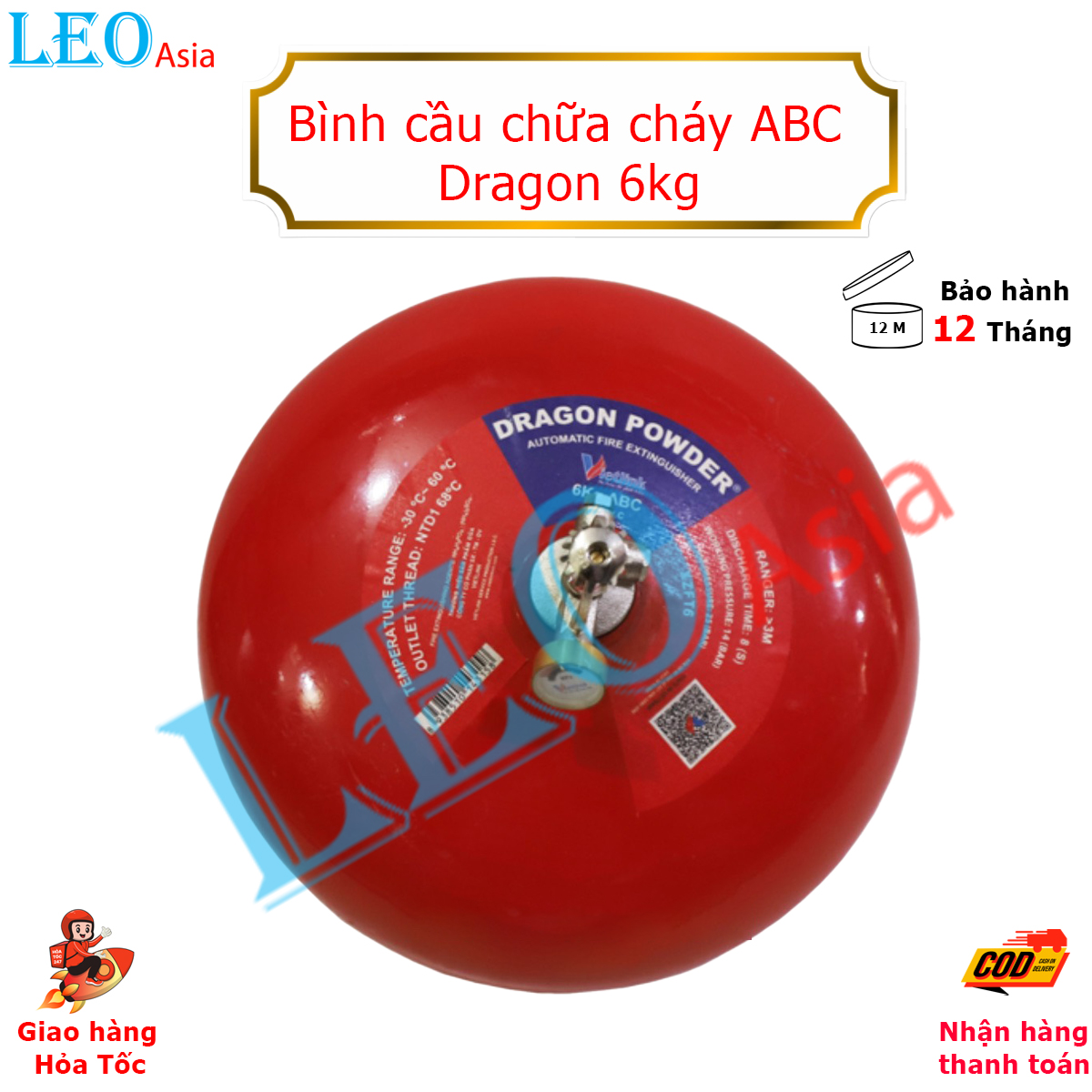 Bình cầu chữa cháy tự động bột abc dragon xzft đạt chuẩn
