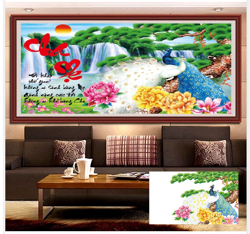 Tranh đính đá Cha mẹ - LV076 KT 75*50cm