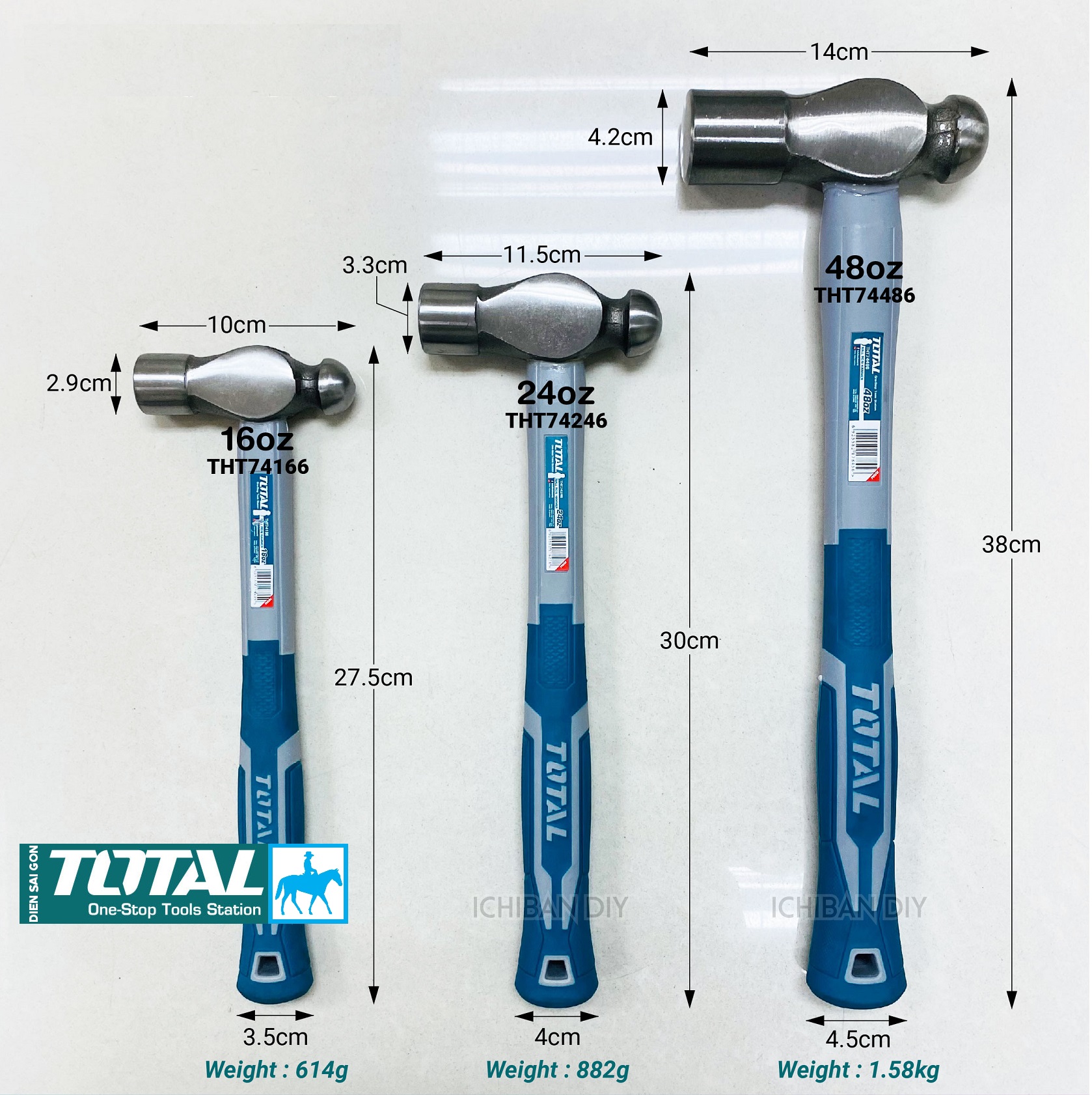 BÚA ĐẦU TRÒN 48oz 1300g TOTAL THT74486