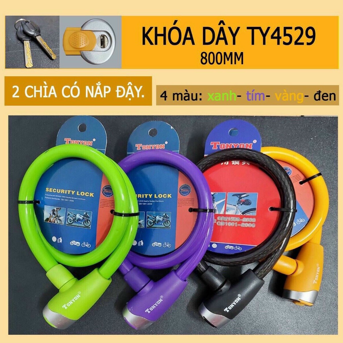 Khoá dây cáp chống trộm xe máy TONYON chính hãng dày 15mm dài 800mm