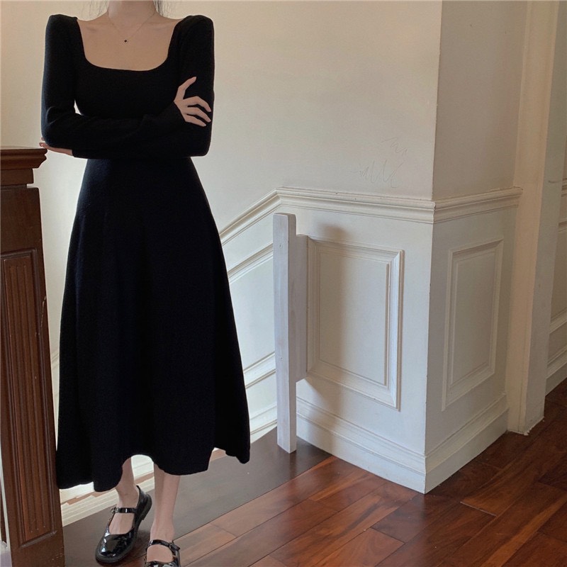 Đầm Xòe Chữ A Cổ Vuông Tay Dài Basic - Tharo Clothing [DAM00024]