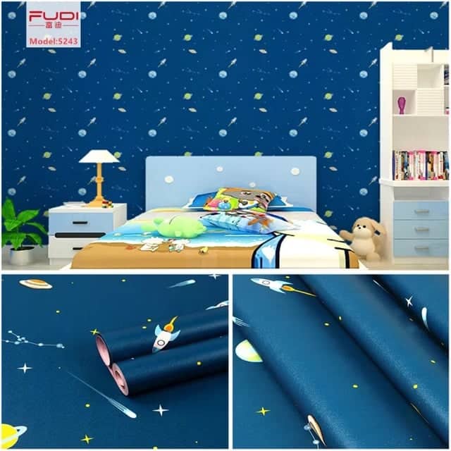 Giấy Dán Tường Vũ Trụ Xanh (Dài 10m, Rộng 45cm)