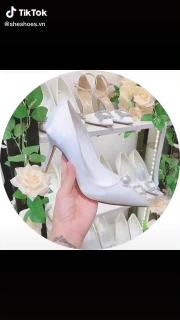 Giày cưới lụa satin cao cấp giày cao gót trắng, độc quyền SHE SHOES thumbnail