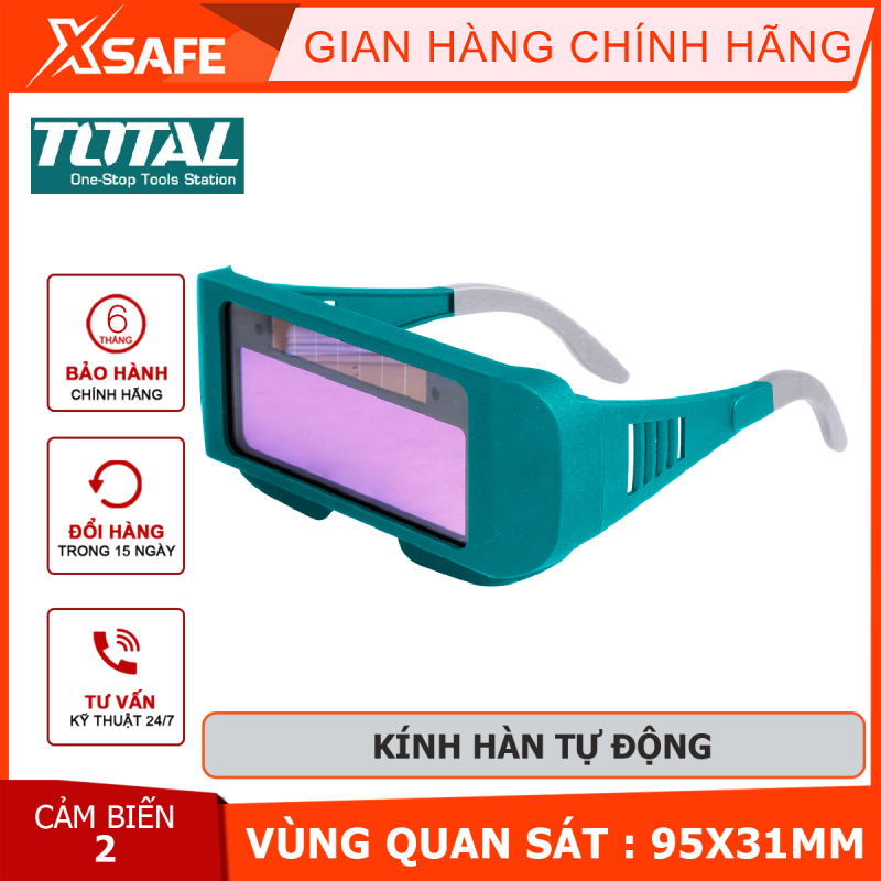 Giá bán Kính hàn điện tử TOTAL TSP9401 Kính hàn tự động Kích thước vùng tối 108x 50.8x 5mm, TlG amps xếp hạng ≥ 30 amps, Nhiệt độ hoạt động -5℃ ~ + 55℃ chống chói, chống bụi, chống chất lỏng hoặc cái dị vật [CHÍNH HÃNG][XSAFE]