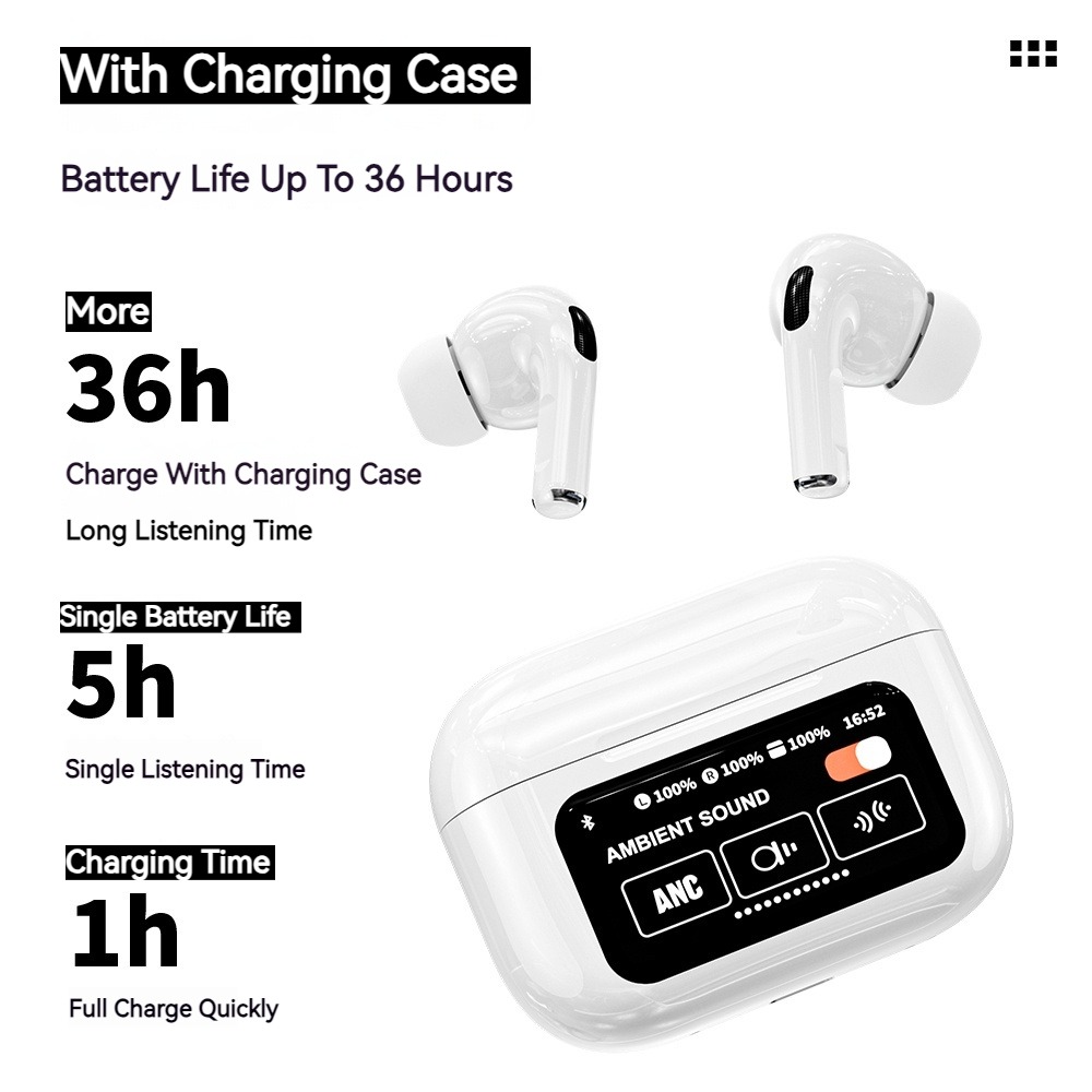 Polvcdg-A9 Pro Full-Color Touch Screen Bluetooth Headset Multi-Kinetic Lcd Screen ABC/ENC Dual Noise Reduction In-Ear Headset
