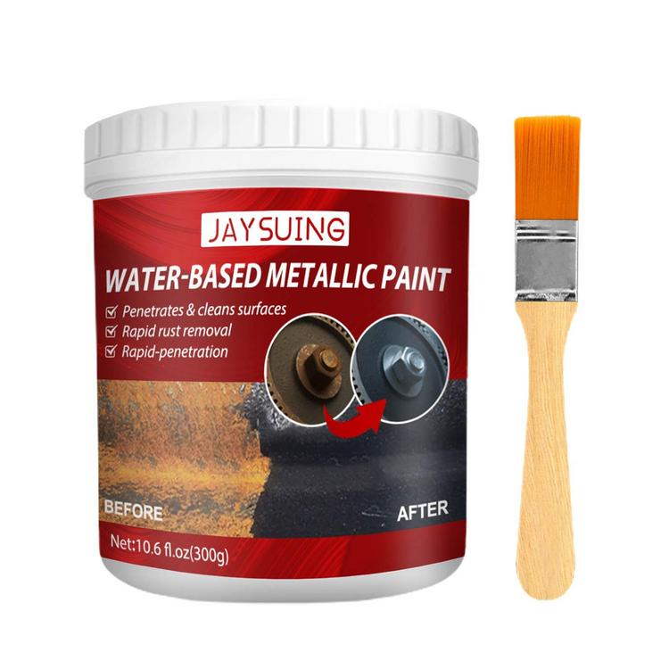 Water Based Metallic Paint Rust Converter Metallic Paint with Brush 300g Rust Converter Paint Effective Car Rust Removal for Garage Car Sink and Garden effective