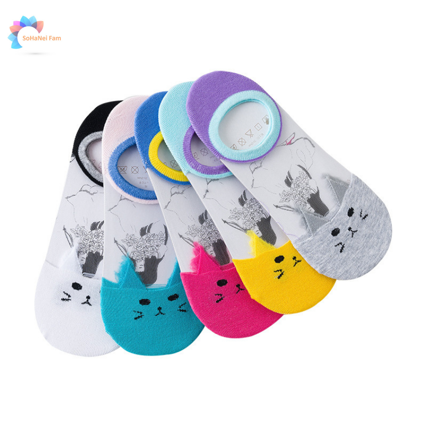 [HCM][SIÊU CUTE] Tất Vớ Nữ Cổ Ngắn Thời Trang Hình Mèo Dễ Thương - Vải Cotton Co Giãn Tốt Phối Lưới Trong Suốt Mỏng Nhẹ - SOHANEI FAM