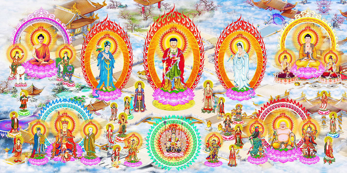 Tranh Phật Hội Thượng Phật Bồ Tát kèm khung 1