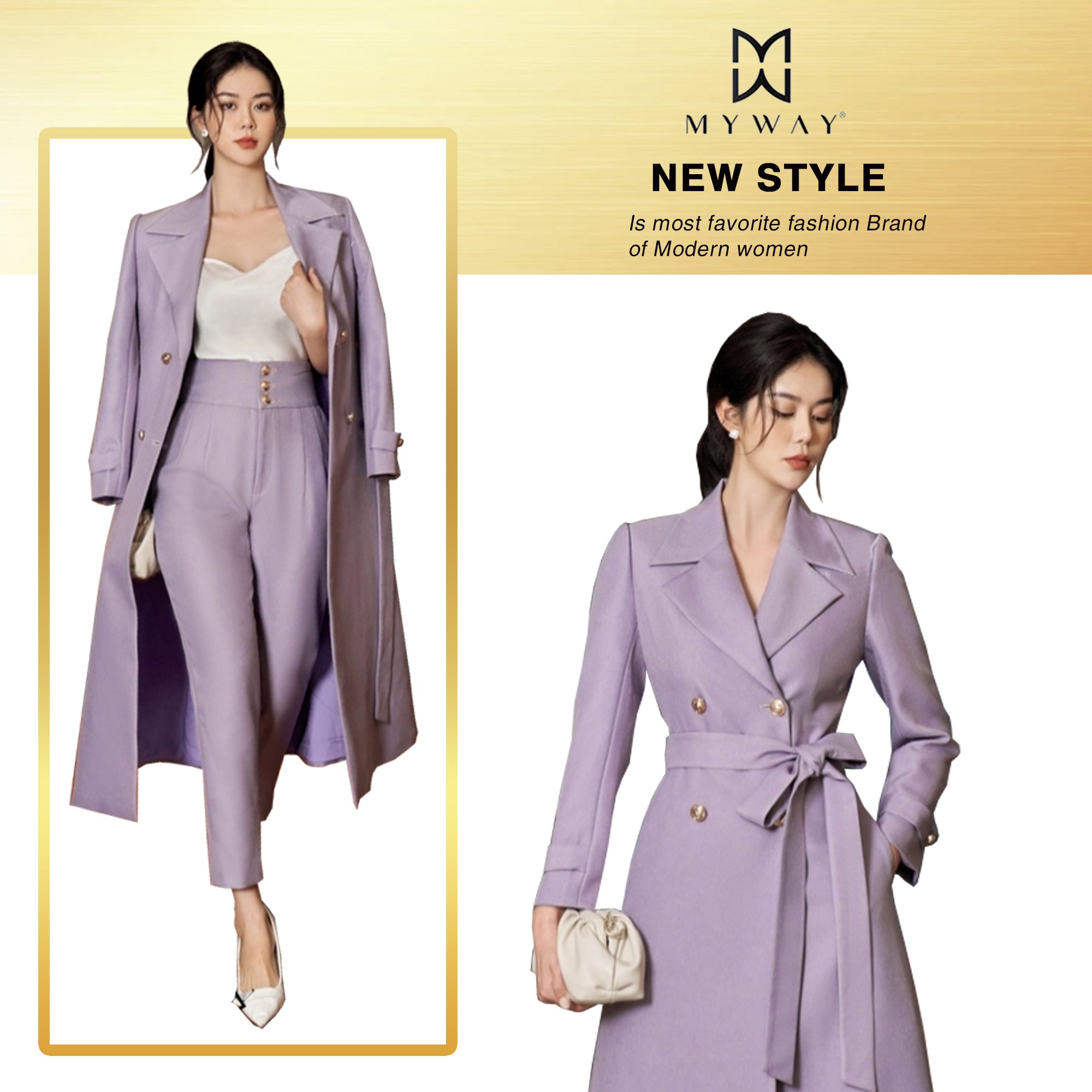 Set áo khoác and đầm body nữ my way dáng dài cobalt blue to trọng 9mdb0567-9mkb0109
