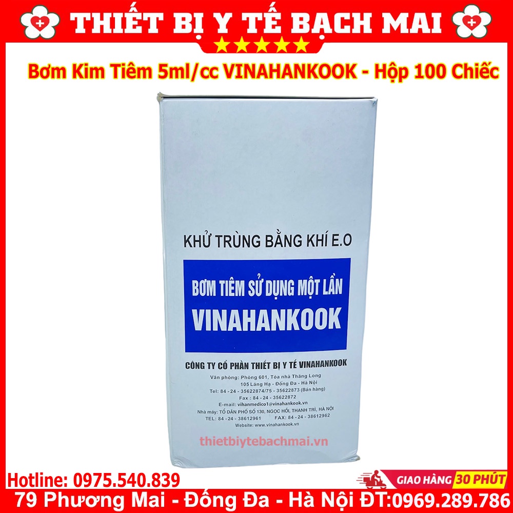 Bơm Kim Tiêm 5ml VINAHANKOOK Dùng 1 Lần - Hộp 100 Chiếc
