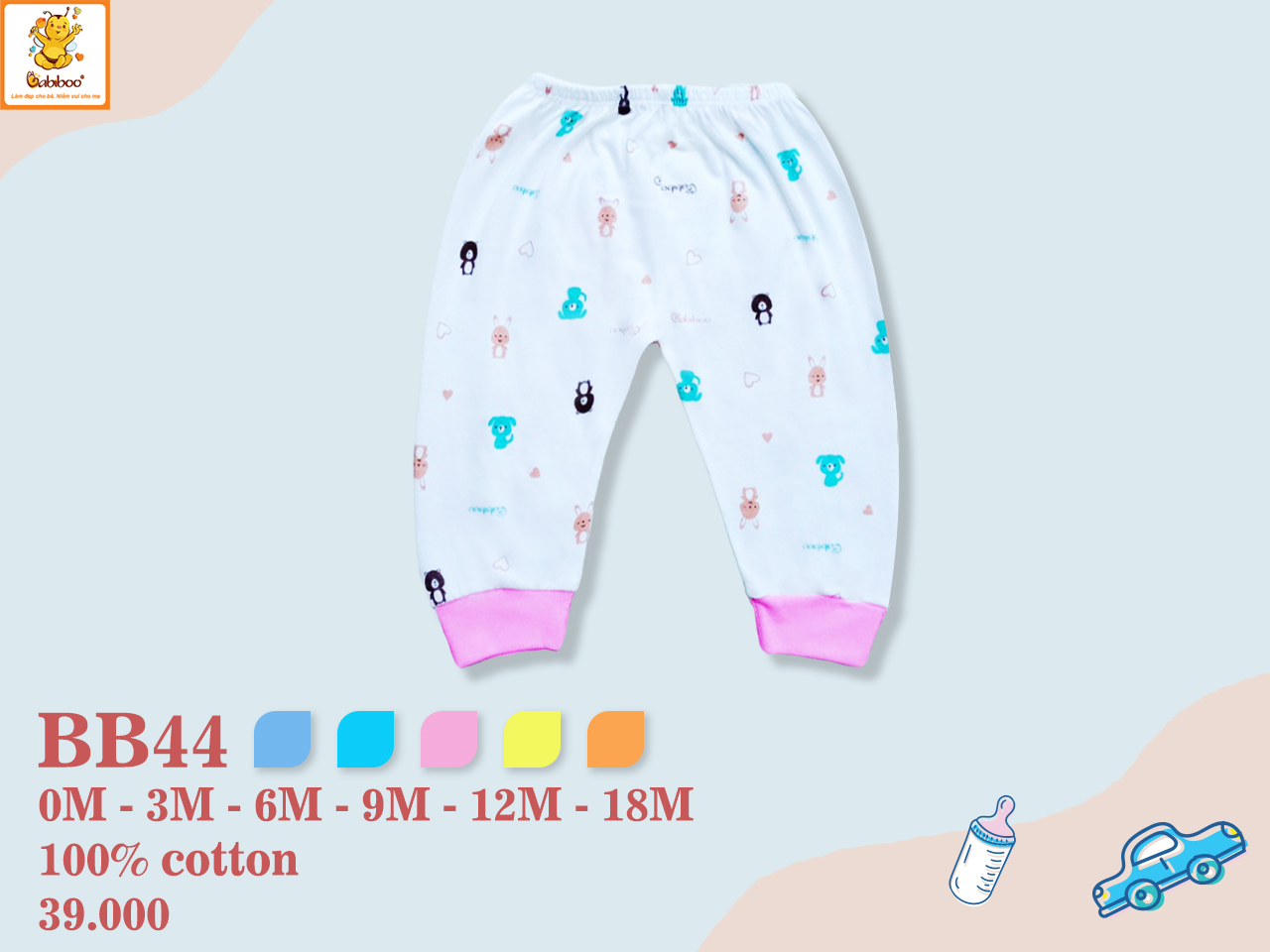 Quần dài sơ sinh Babiboo quần dài cho bé cotton họa tiết - BB44