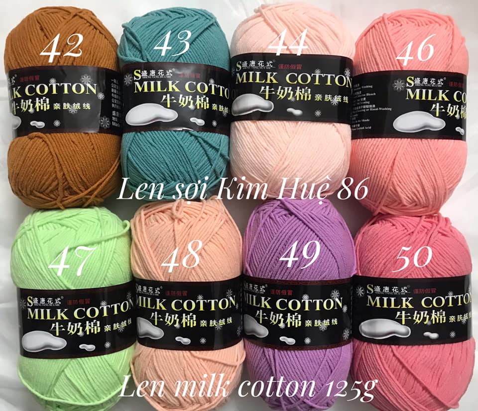 Len milk cotton loại 1 cuộn 125gr ( từ màu 46 đến màu 78)