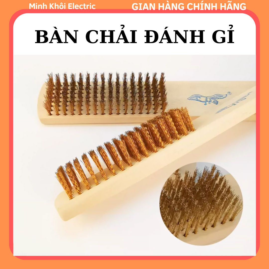 Bàn chải đánh gỉ chà nhám, bàn chải cán gỗ làm sạch bề mặt kim loại, ban chai cước mạ đồng