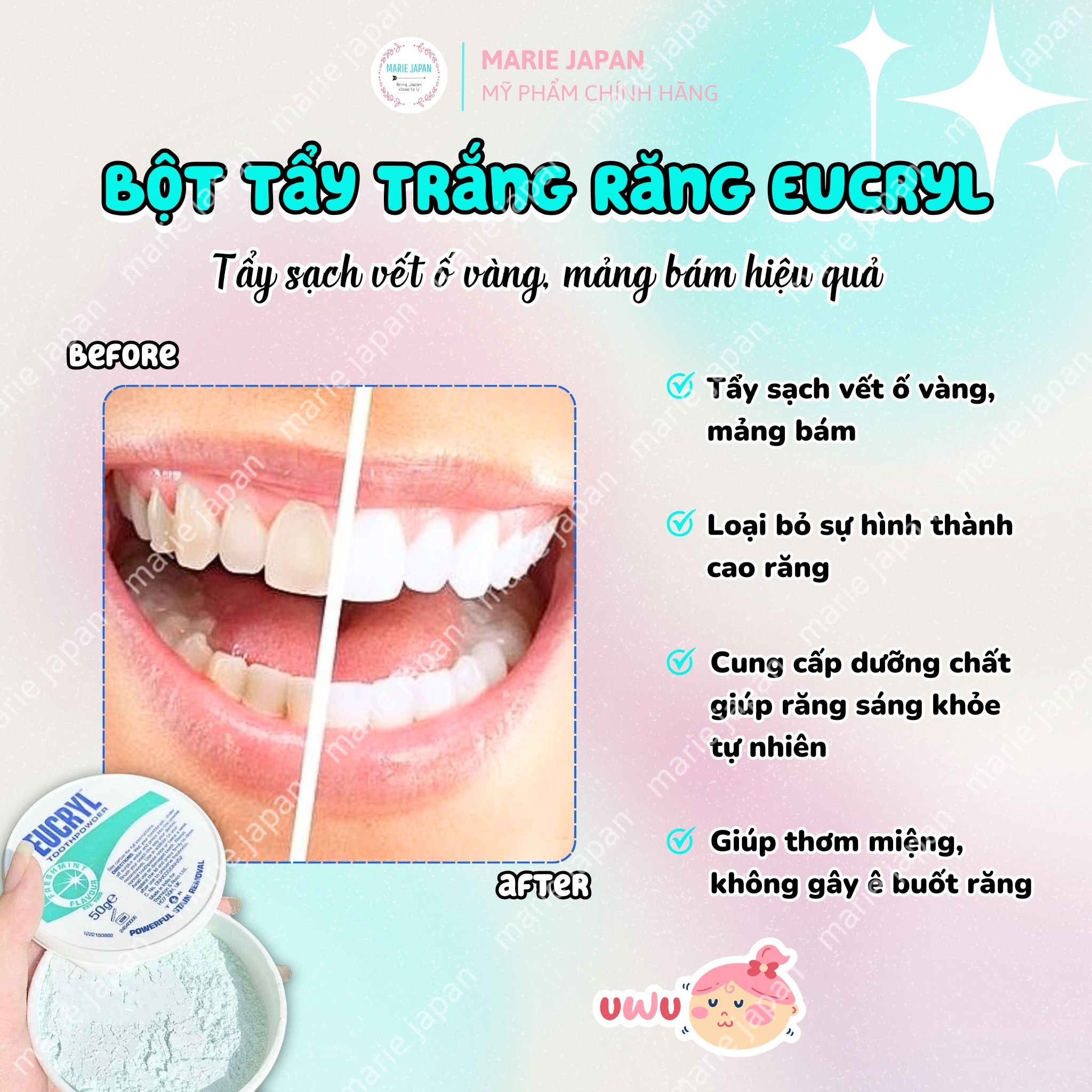 Bột Tẩy Trắng Răng Eucryl Powerful Stain Removal Toothpowder 50g