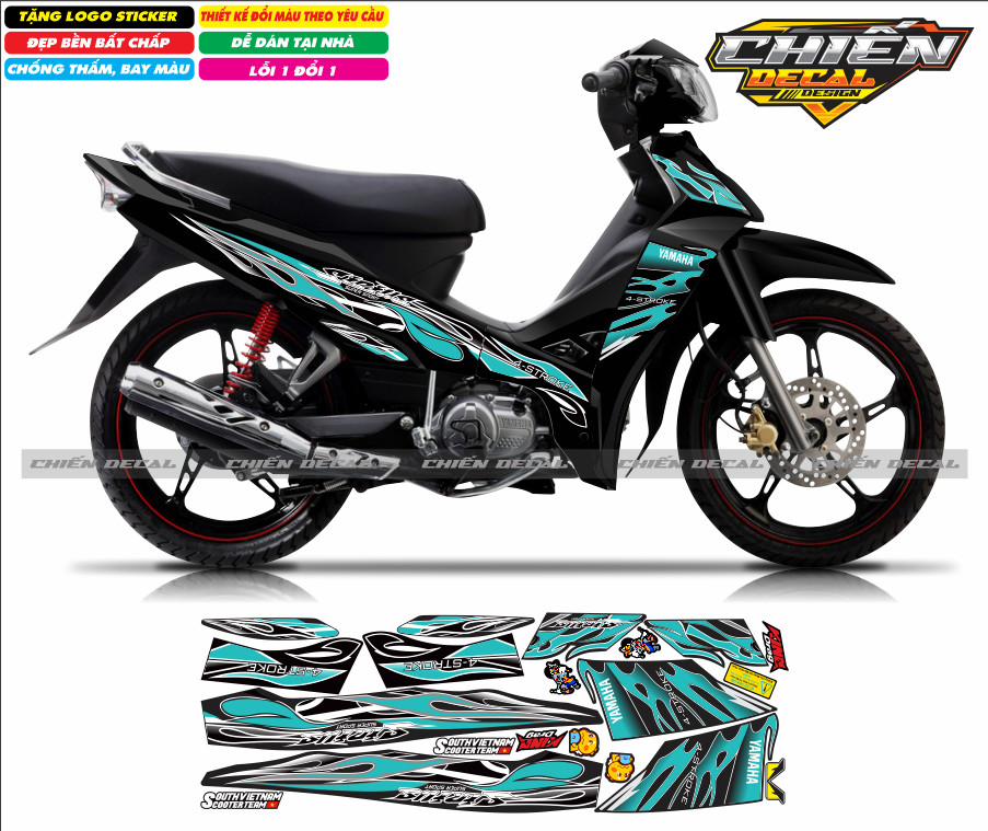 Tem rời xe sirius RC 100cc - 50cc mẫu tem lửa màu đen nhiều kiểu lụa chọn - tem lửa chế sirius (tem 3 lớp)