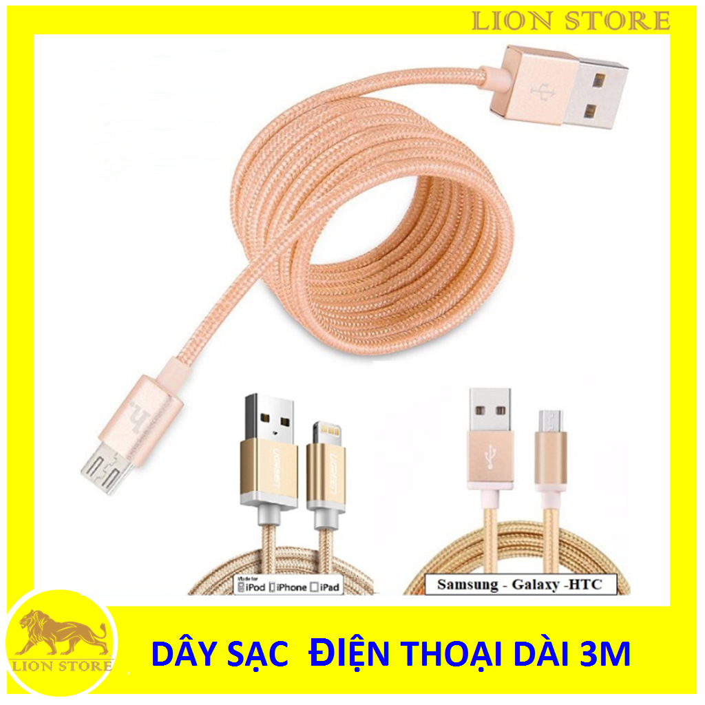 Dây sạc ip - dây sạc ip - Dây Sạc IPhone Android Dài 3M Bọc Dù Siêu Bền