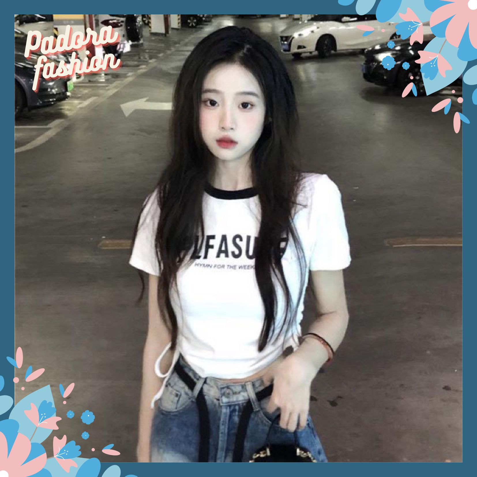 Áo babytee cổ tròn áo thun dáng croptop dây rút 2 bên sườn Padora-A58