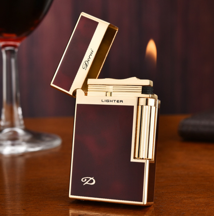 Derui bronze red block gloss lacquered gas lighter (with box-plus volcanic stone) fire box suitable for collection gift