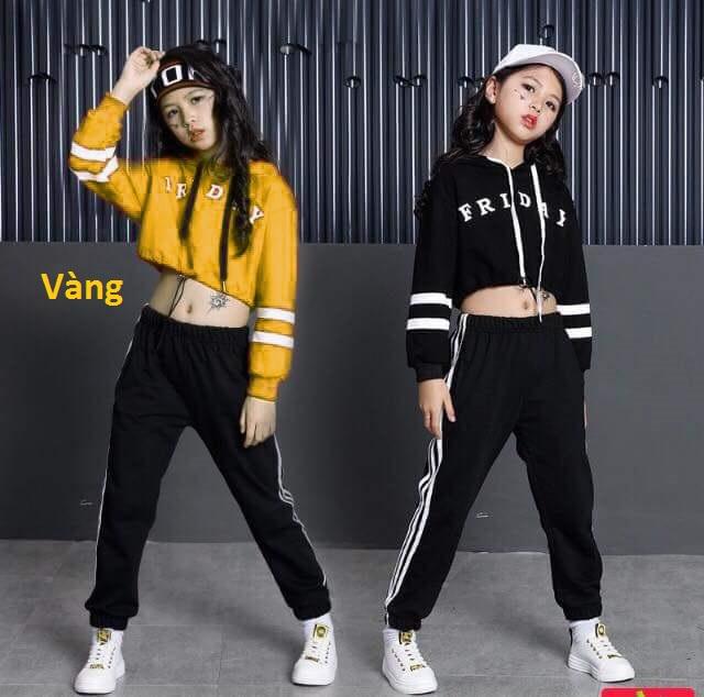 Đồ bé gái sành điệu, Bộ quần áo dài thời trang dành cho bé gái, áo có nón kiểu lửng - Quần áo trẻ em - SockiMall (Màu vàng) (190428)