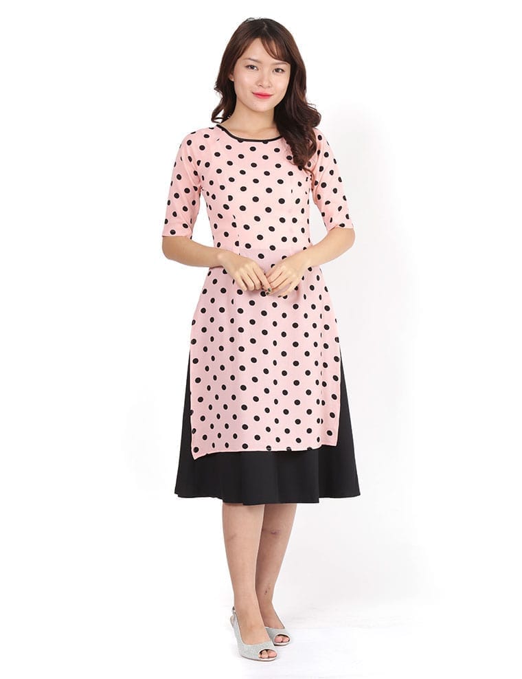 [4.4 Hoàn tiền 15%][HCM]Áo dài chấm bi - MS 01A