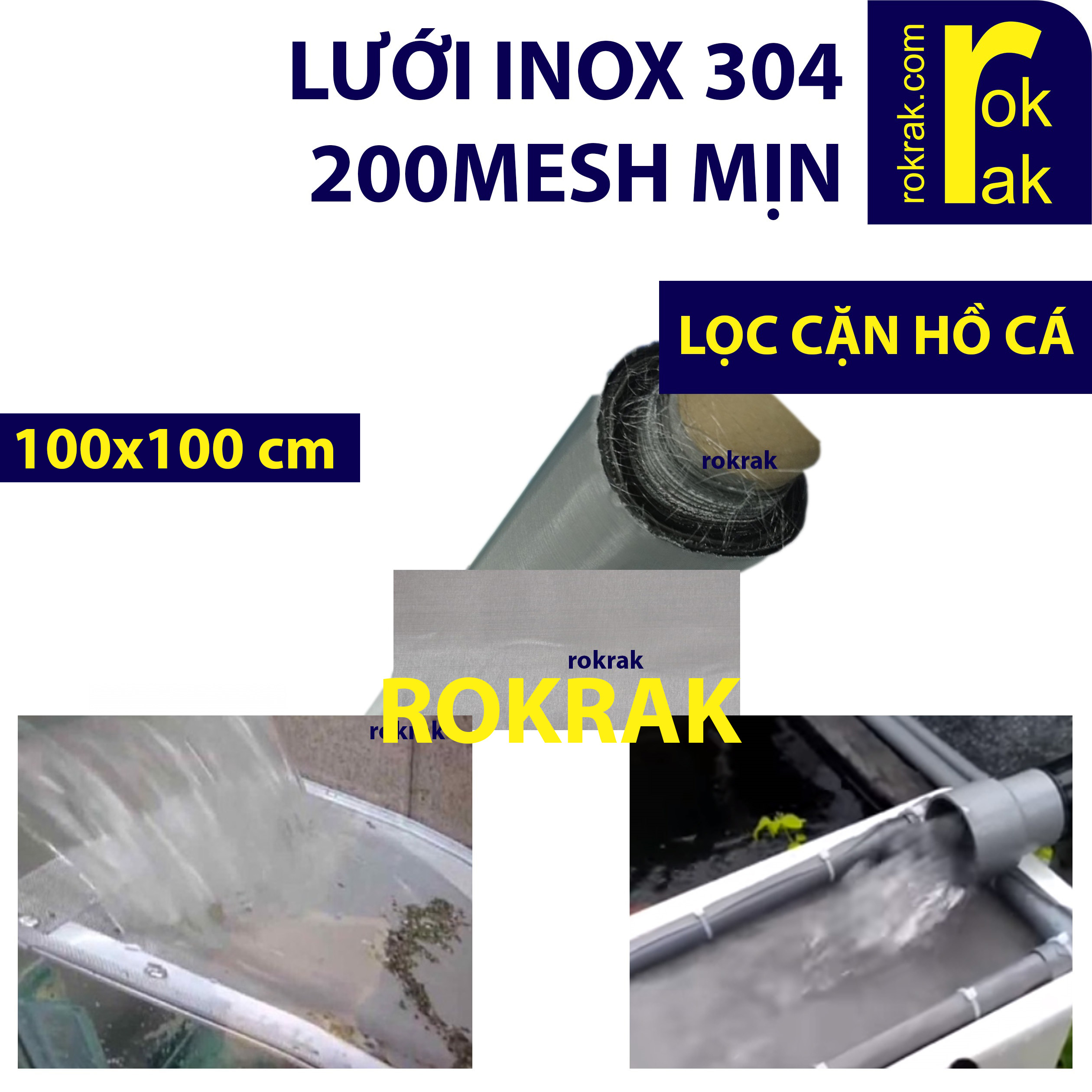 Lưới inox 304 100x100 100x200 cm 200 mesh mịn ĐỊNH LƯỢNG CAO 240gsm (g/m2) by ROKRAK lọc cặn hồ cá koi, hồ công nghệ