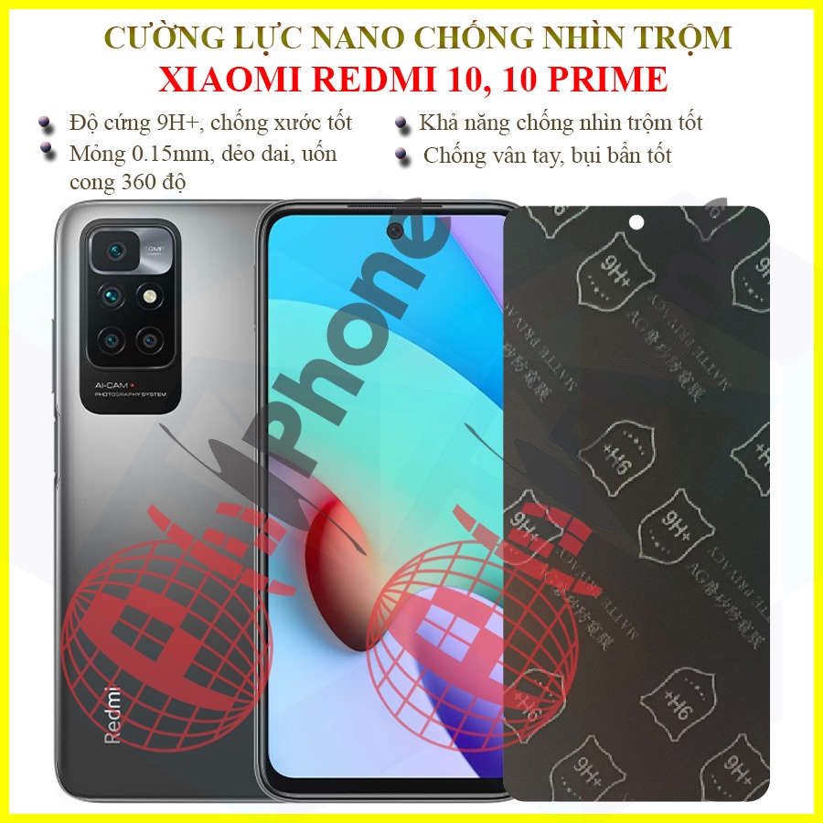 Dán chống nhìn trộm Xiaomi Redmi 10, Redmi 10 Prime - Dán cường lực dẻo nano 9H+