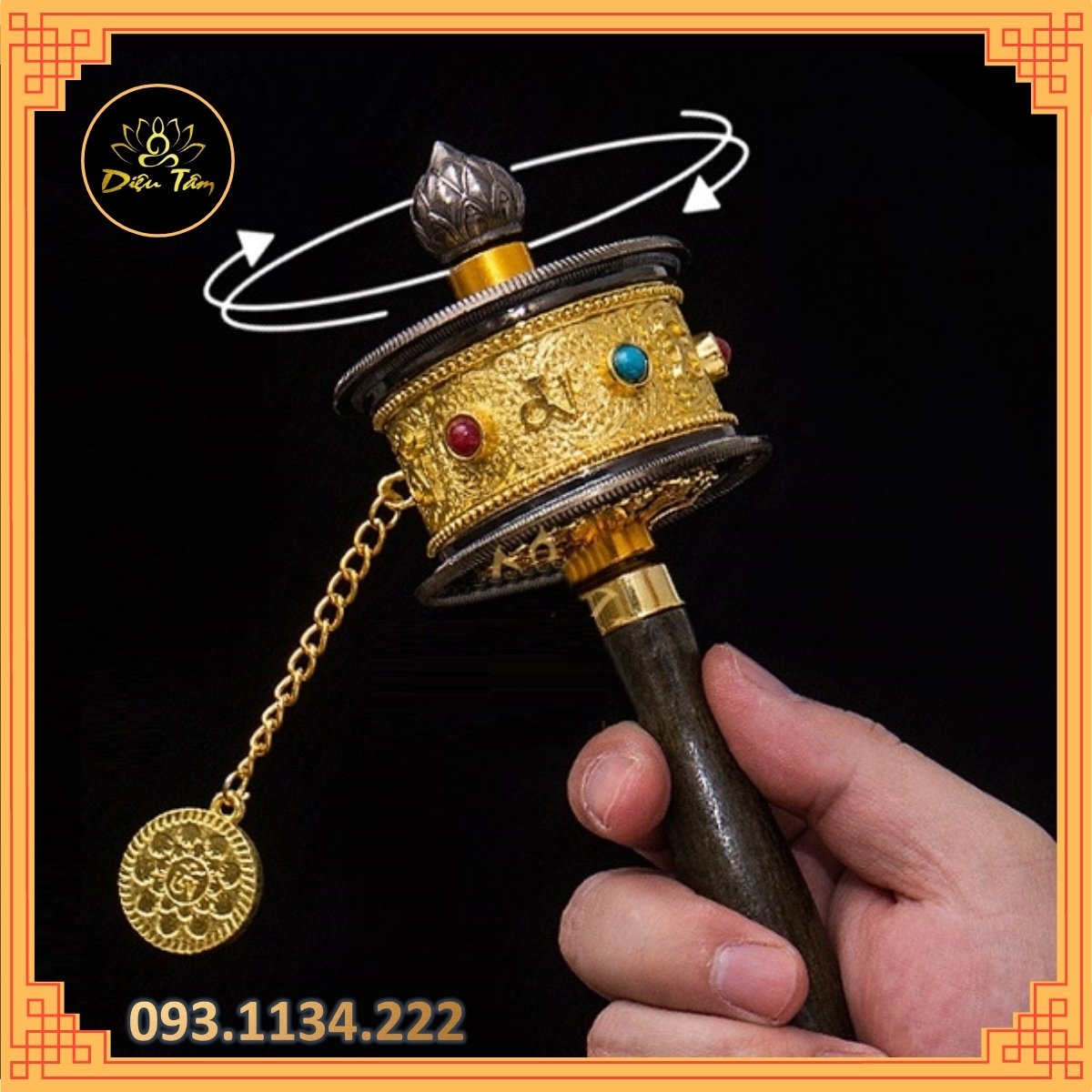 Kinh Luân cầm tay Om Mani Padme Hum - Bánh xe Mani Kinh Luân Tây Tạng cầu bình an, tài lộc pháp khí mật tông