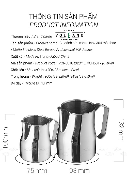[HCM]Ca đánh sữa Motta màu bạc Inox 304 mũi tròn