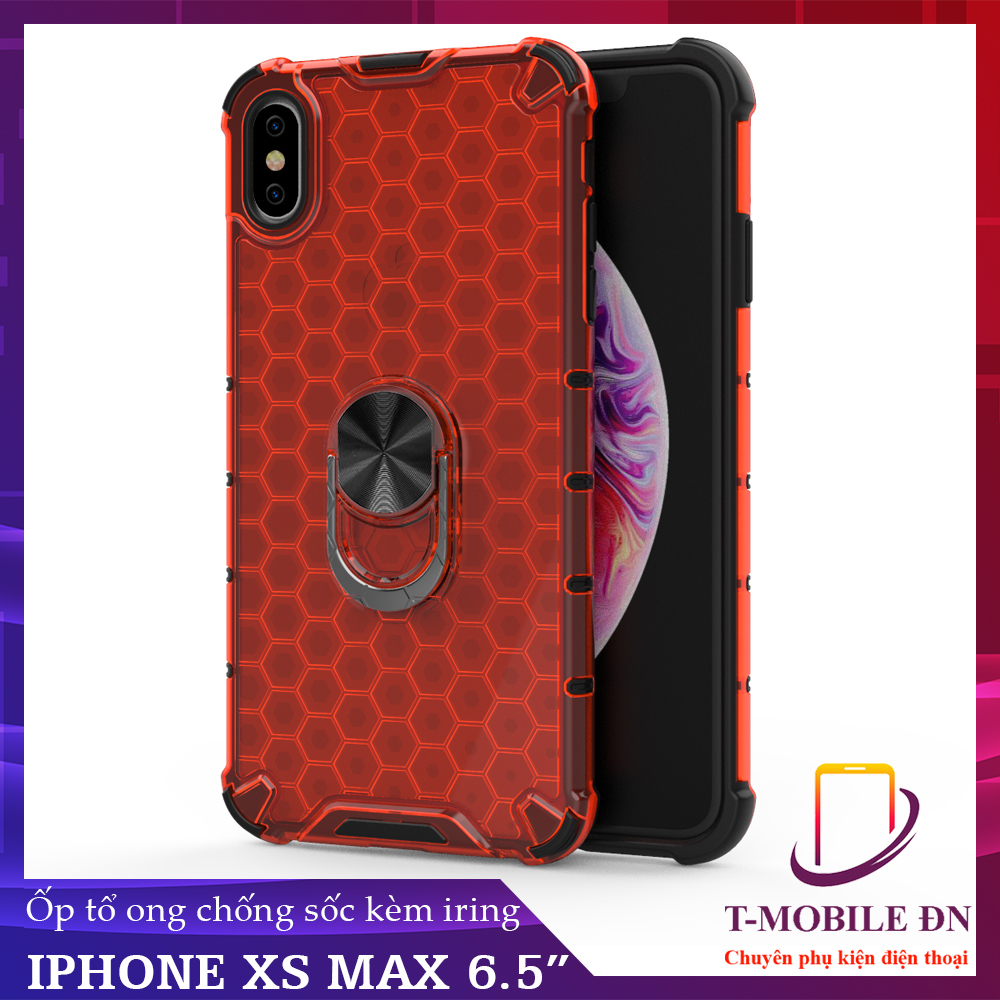 Ốp lưng dành cho iPhone X XS XR XS Max chống sốc họa tiết tổ ong kèm nhẫn iring làm giá đỡ chống xem video