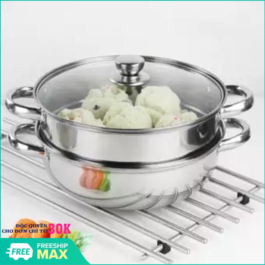 Nồi hấp cách thủy đa năng/nồi lẩu kiêm nồi hấp 2 tầng inox - nồi hấp inox 2 tầng size 28 cm- nồi hấp cách thủy đa năng/nồi lẩu kiêm nồi hấp 2 tầng inox - nồi hấp 2 tầng inox đa năng size 28cm