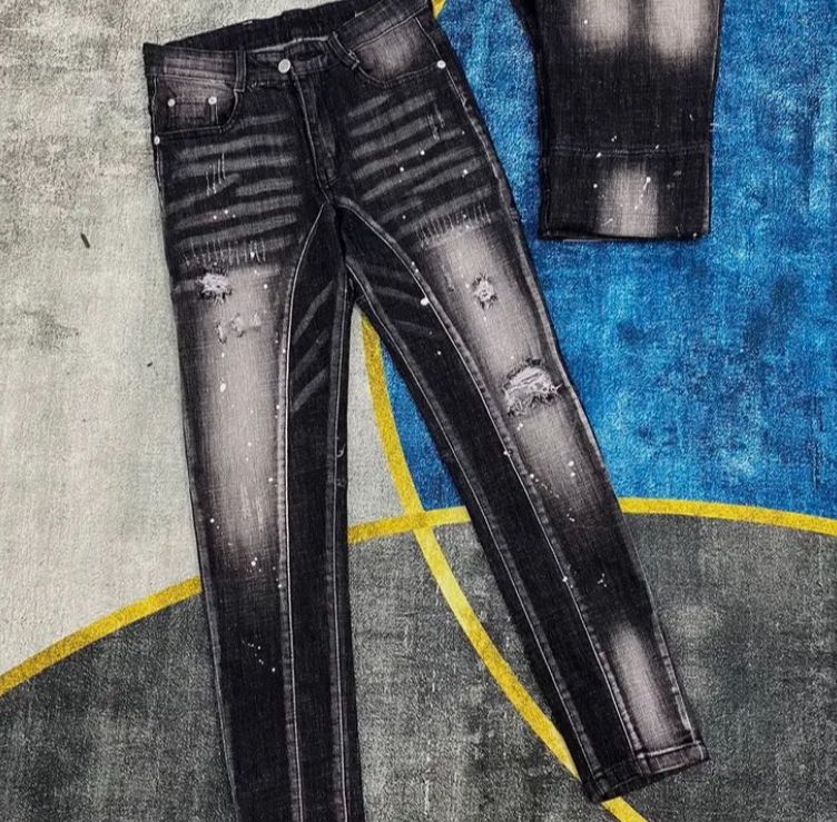 quần bò jean nam dài đen rách gối vẩy sơn kiểu đẹp,chất slimfit co giãn mạnh giá tốt TMFASHION