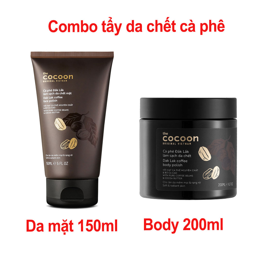Combo Cà phê tẩy da chết Toàn thân + Mặt Cocoon giúp làm sạch tế bào da chết