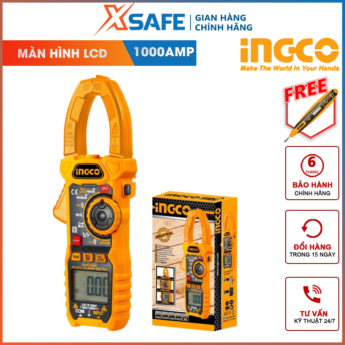 Đồng hồ kẹp ac/dc ingco dcm10004 | ampe kìm kỹ thuật số 6000 đếm, lưu dữ liệu, có đèn nền hiển thị, đèn flash đồng hồ vạn năng đo điện áp, điện trở, tần số ]