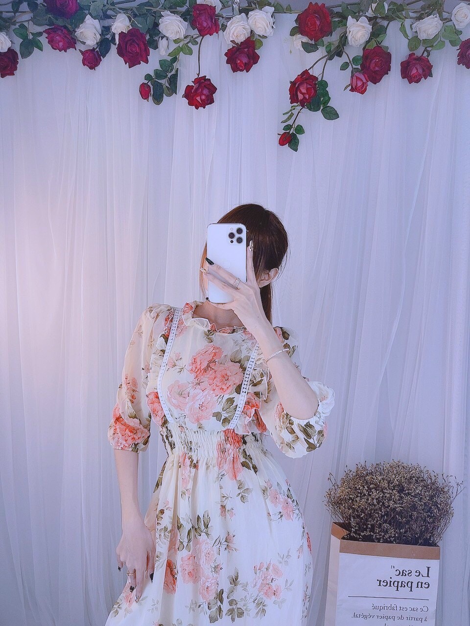 Đầm hoa nhí viền ren 2 bèo (hình thật+video)
