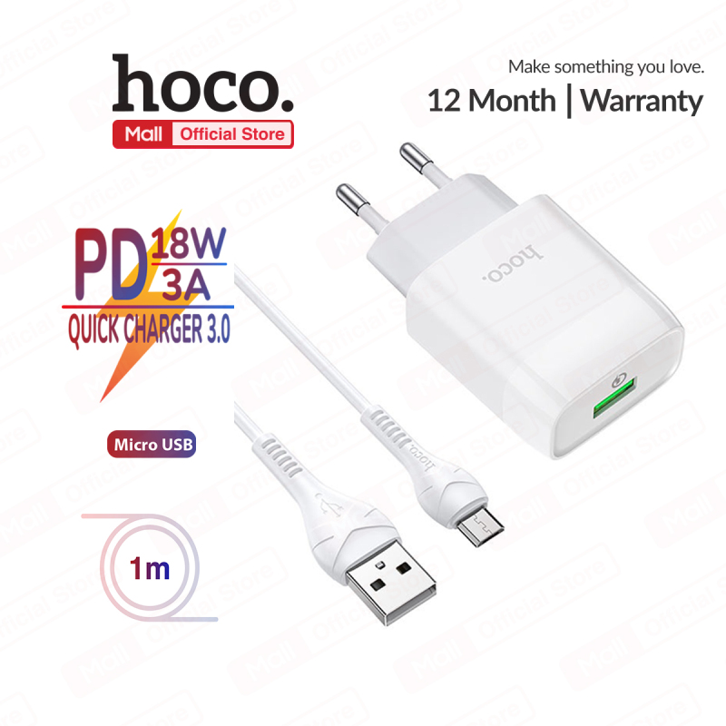 Bộ sạc Hoco C72Q MIcro USB, hỗ trợ sạc nhanh 3A, PD 18W, tương thích với nhiều thiết bị điện thoại Samsung/Xiaomi/Oppo,...
