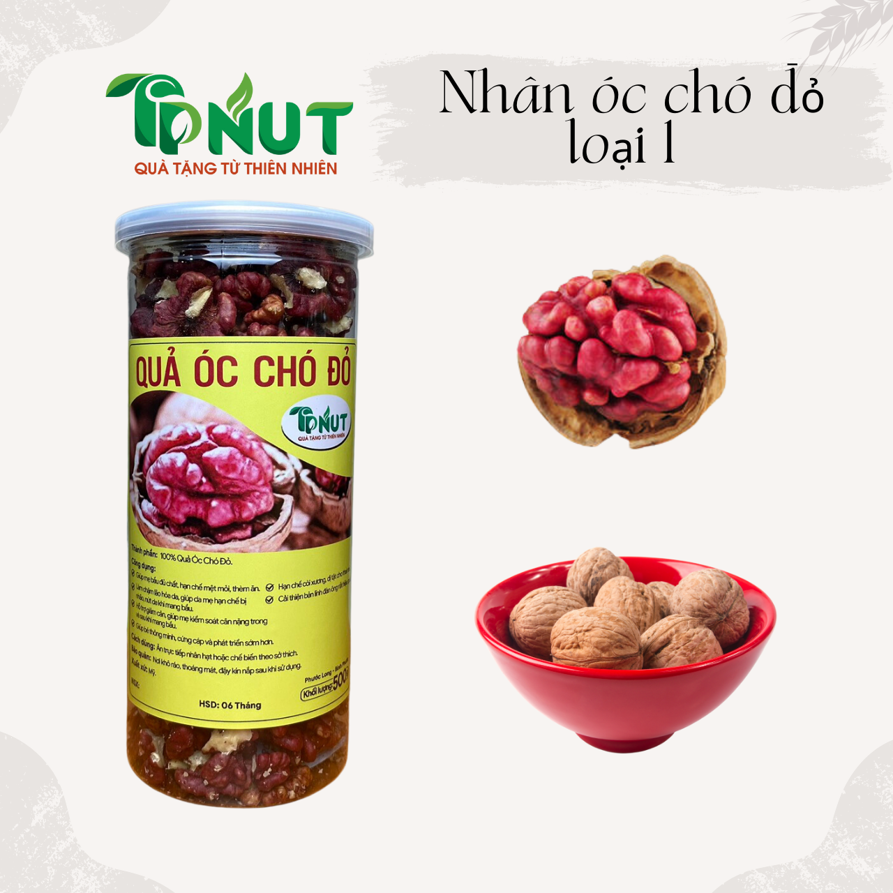500gram Óc chó đỏ nhập khẩu Mỹ sấy chín