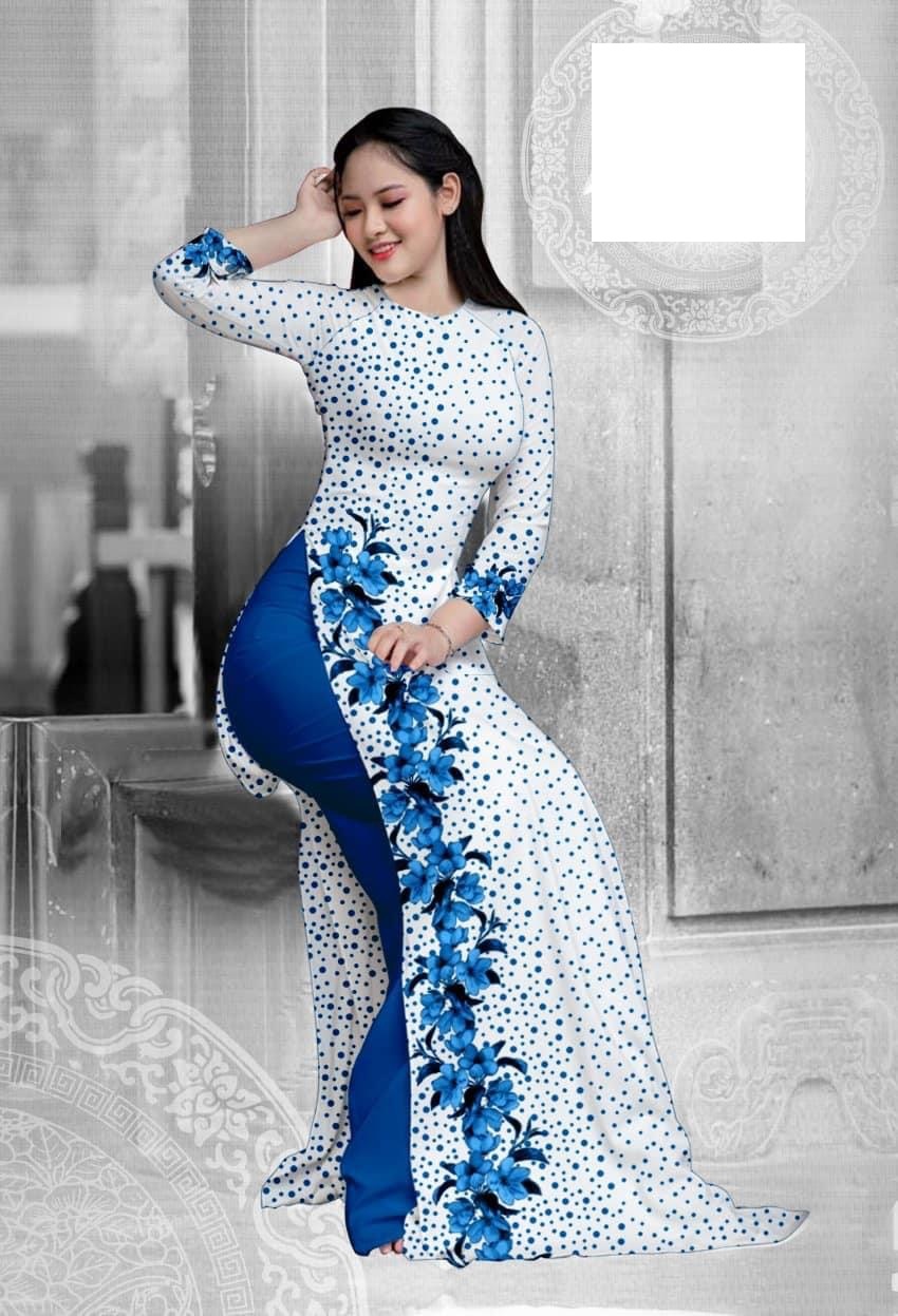 Vải may áo dài hoa tà dọc siêu xinh ( vải nguyên bộ)