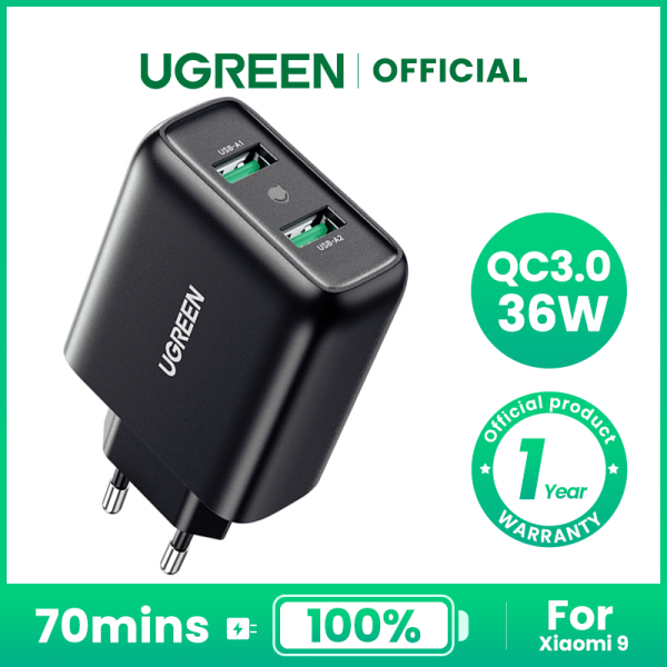 UGREEN Quick Charge 36W Dual Wall Charger QC 3.0 USB Wall Charger Fast Charging Adapter Compatible for Samsung Galaxy S20 S10 S9 S8 Note 10 9 iPhone iPad Oppo Vivo
