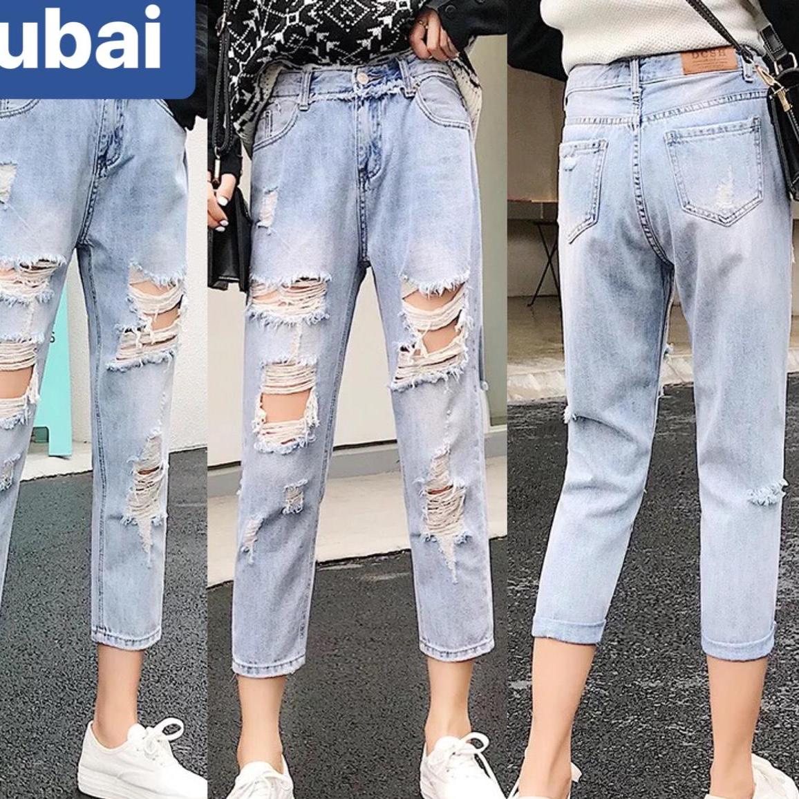 QUẦN JEAN BAGGY NỮ CHẤT BÒ XANH NHẠT CẠP RÁCH LƯNG CAO NÂNG MÔNG D-3081 CAO CẤP - DUBAI FASHION