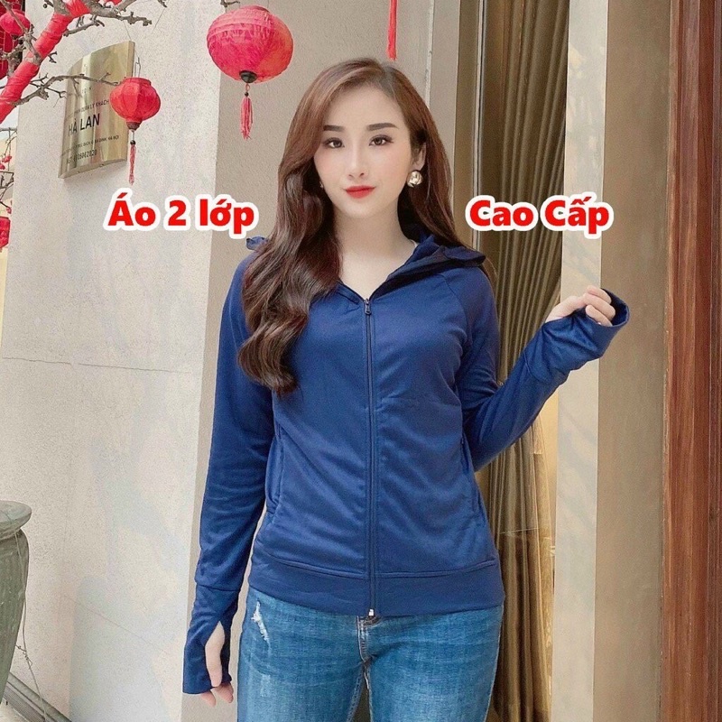 Áo Thông Hơi Chống Nắng Nữ 2 Lớp+ 1 Lớp Thời Trang Thoáng Mát Gọn Nhẹ Khóa Kéo Không Nhăn Có 4 Túi Mũ Trùm Đầu Khóa Kéo Cao Khẩu Trang Nhiều Màu 3 Size M L XL