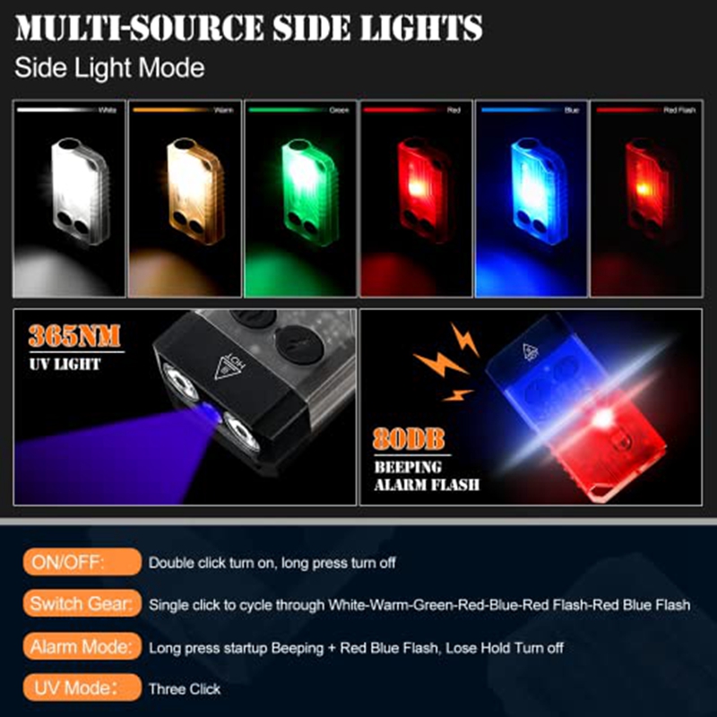 Keychain Flashlight Flashlight LED 13 Light Modes 1000 High Lumen IPX4 Mini Flashlight