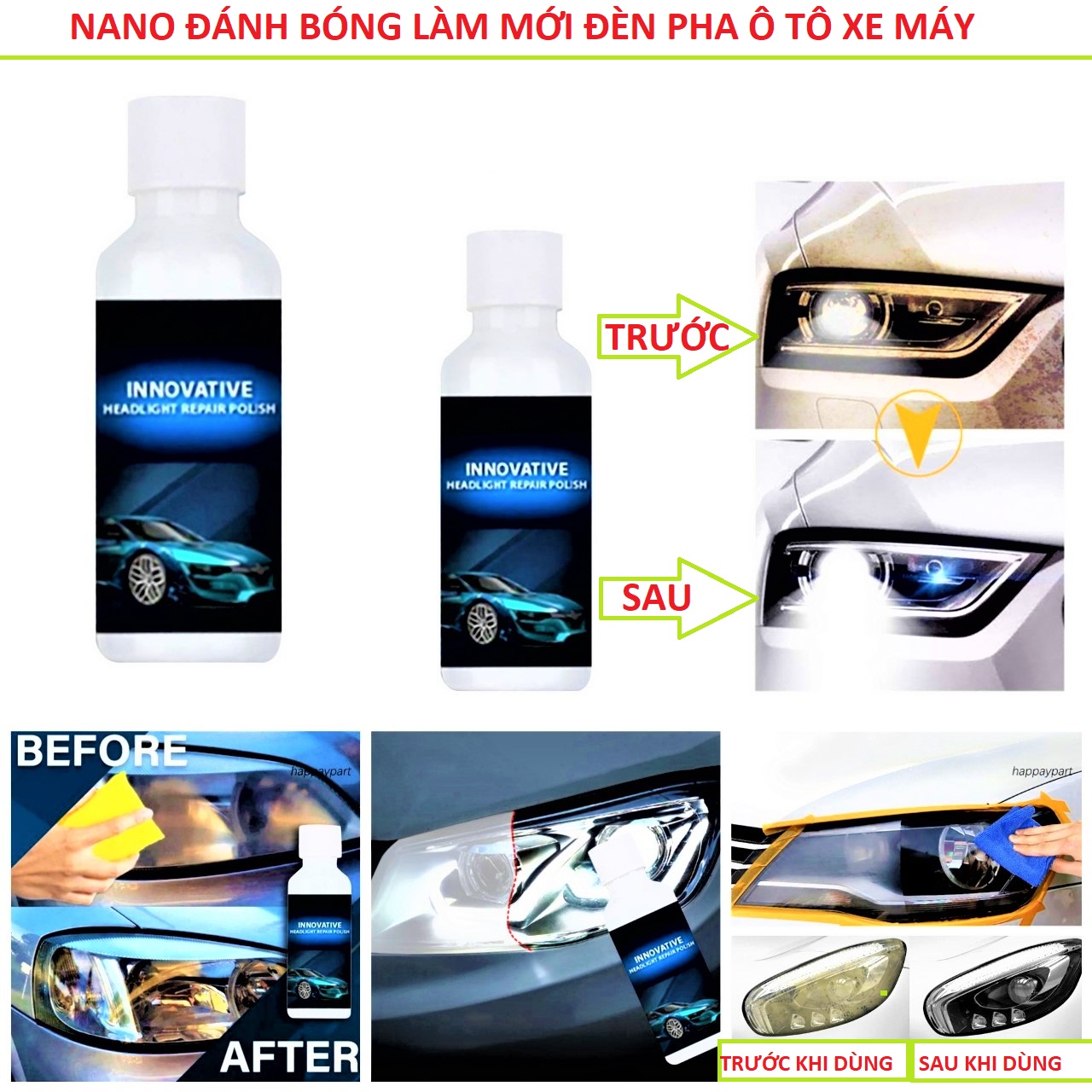 Dung dịch đánh bóng đèn pha ô tô xe máy như mới , dung dịch làm mới đèn pha xe máy ô tô , chất đánh bóng đèn pha xe , đồ chơi xe máy , phụ kiện xe máy