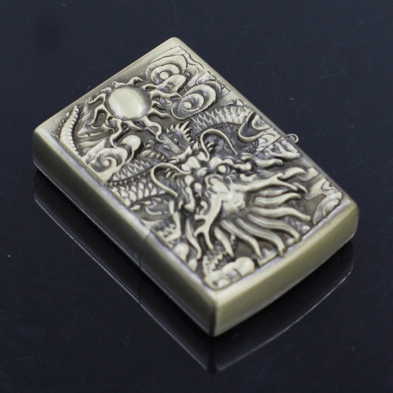 COMBO BẬT LỬA HỘP QUẸT ZIPPO HÌNH RỒNG ( 3 MÓN )