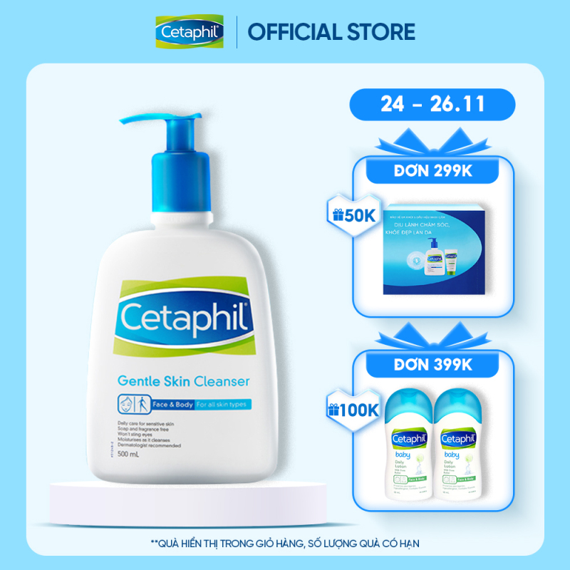 Sữa rửa mặt làm sạch dịu nhẹ không xà phòng Cetaphil Gentle Skin Cleanser 500ml (Số lượng quà có hạn) nhập khẩu