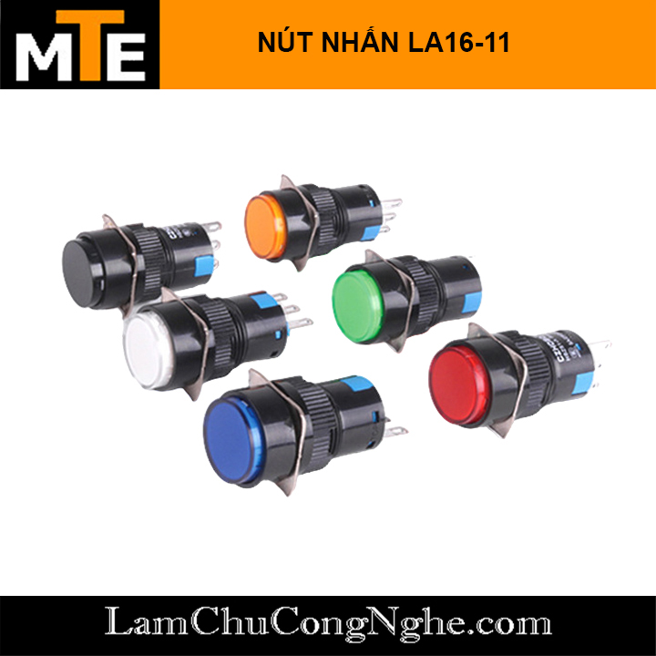 Công tắc nút nhấn LA16-11 16mm 3 chân tròn