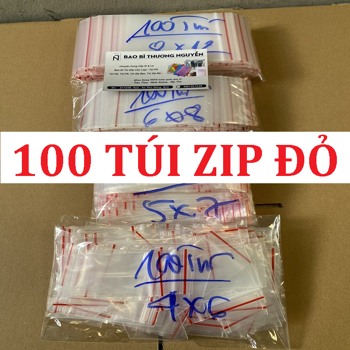100 Túi Zipper Chỉ Viền Đỏ SIze Nhỏ, Đựng Thực Phẩm, Linh Kiện