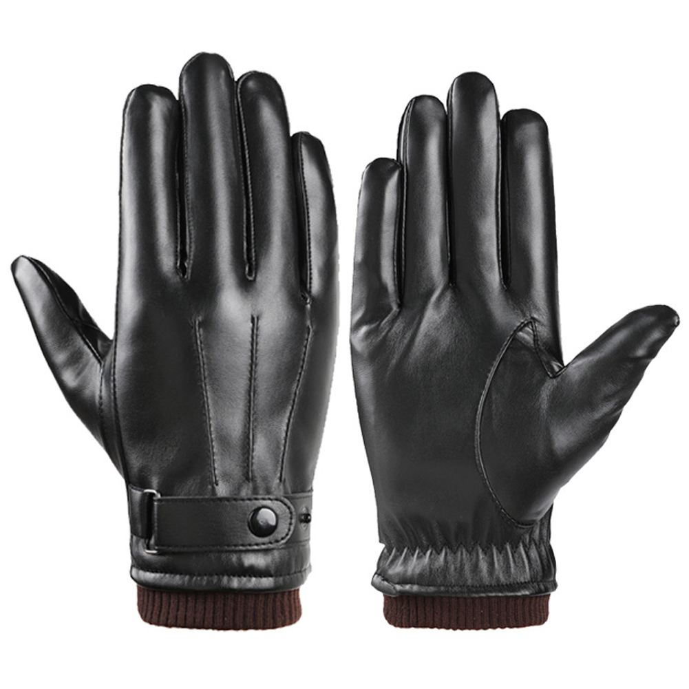 Circle Cool Man Fashion Winter PU Leather Thickened Touched Screen Glove Car Driving Mittens