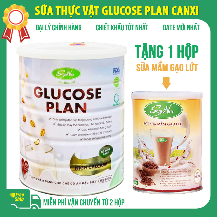 Sữa thực vật Glucose Plan Canxi Soyna 900g cho người tiểu đường Tặng sữa mầm NMCT