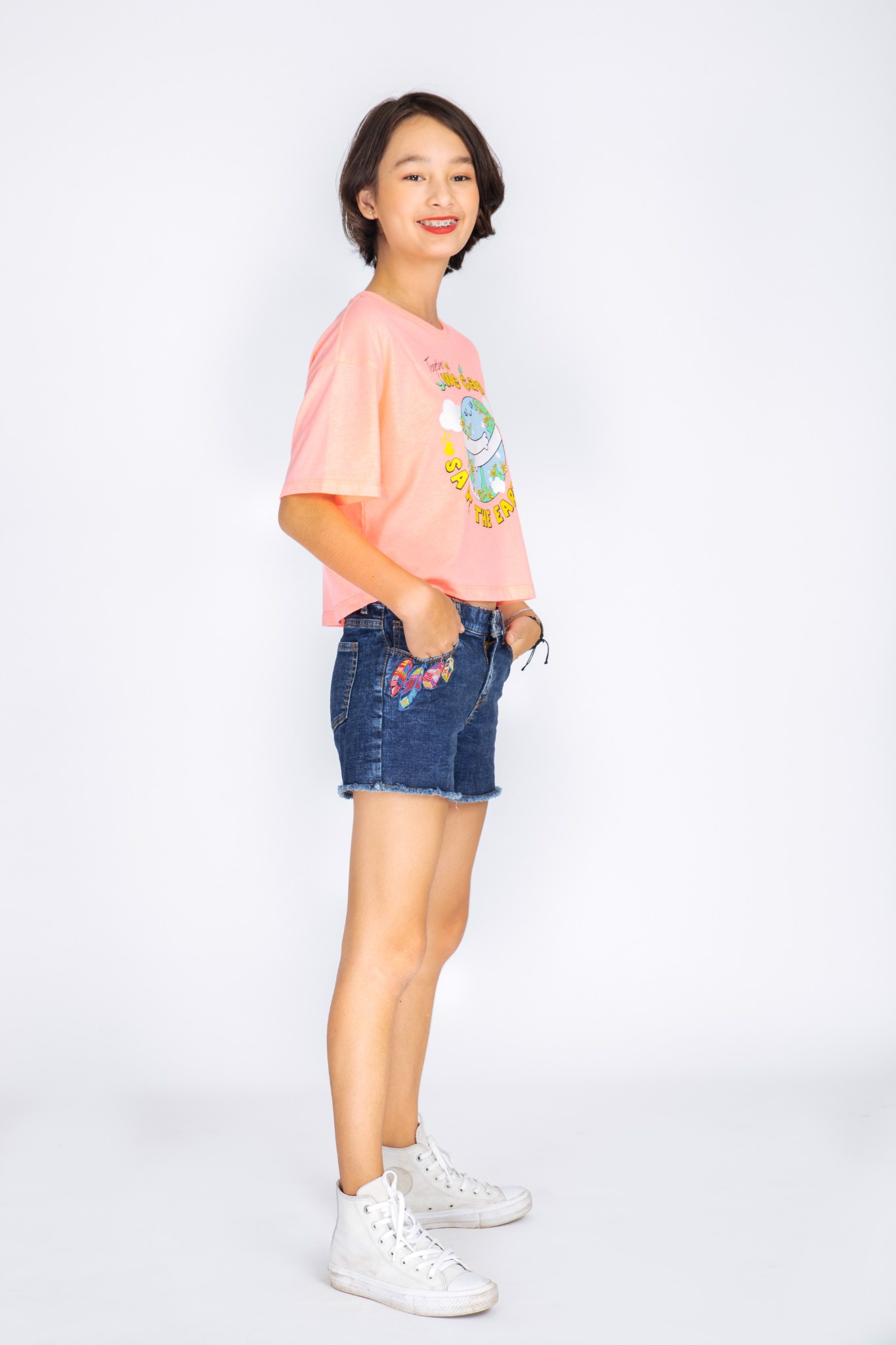 Quần Short Bé Gái Boho embroidered pull on shorts