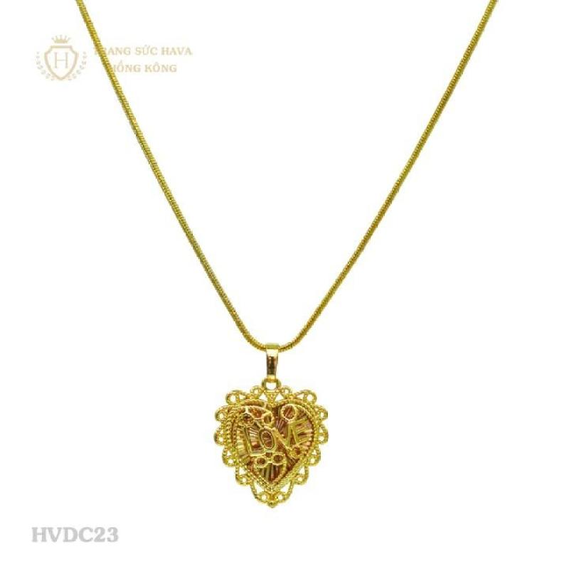 Vòng Cổ, Dây Chuyền Nữ Mặt Trái Tim chữ LOVE Titan Xi Mạ Vàng - Trang Sức Hava Hồng Kông